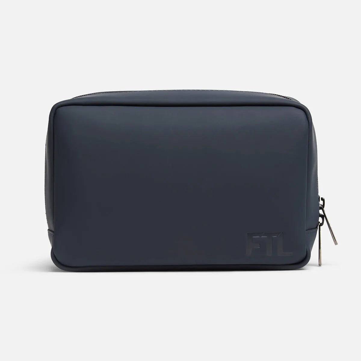 Essex blue FTL dopp kit organizer with zip closure and embossed logo, water-resistant travel toiletry bag.