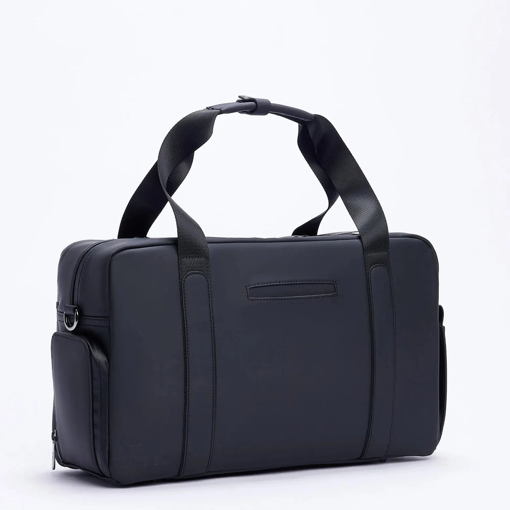 FTL Lite black duffel bag with carry handles and side pocket for gym and work.