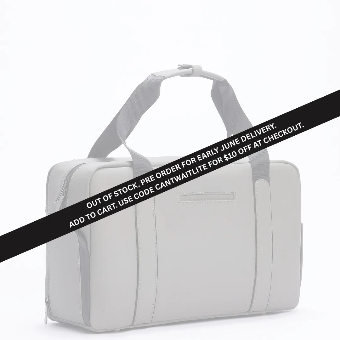 Light grey FTL Lite duffle, a structured gym and work bag with top handles.