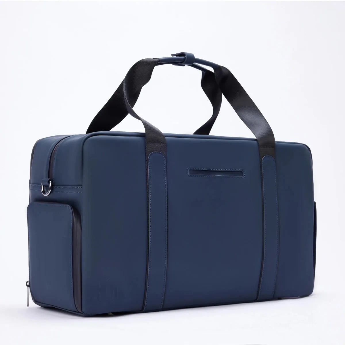 Men's gym duffle bag in navy blue with black straps, sleek design, and side pocket for organized athletic storage.

Essex Blue