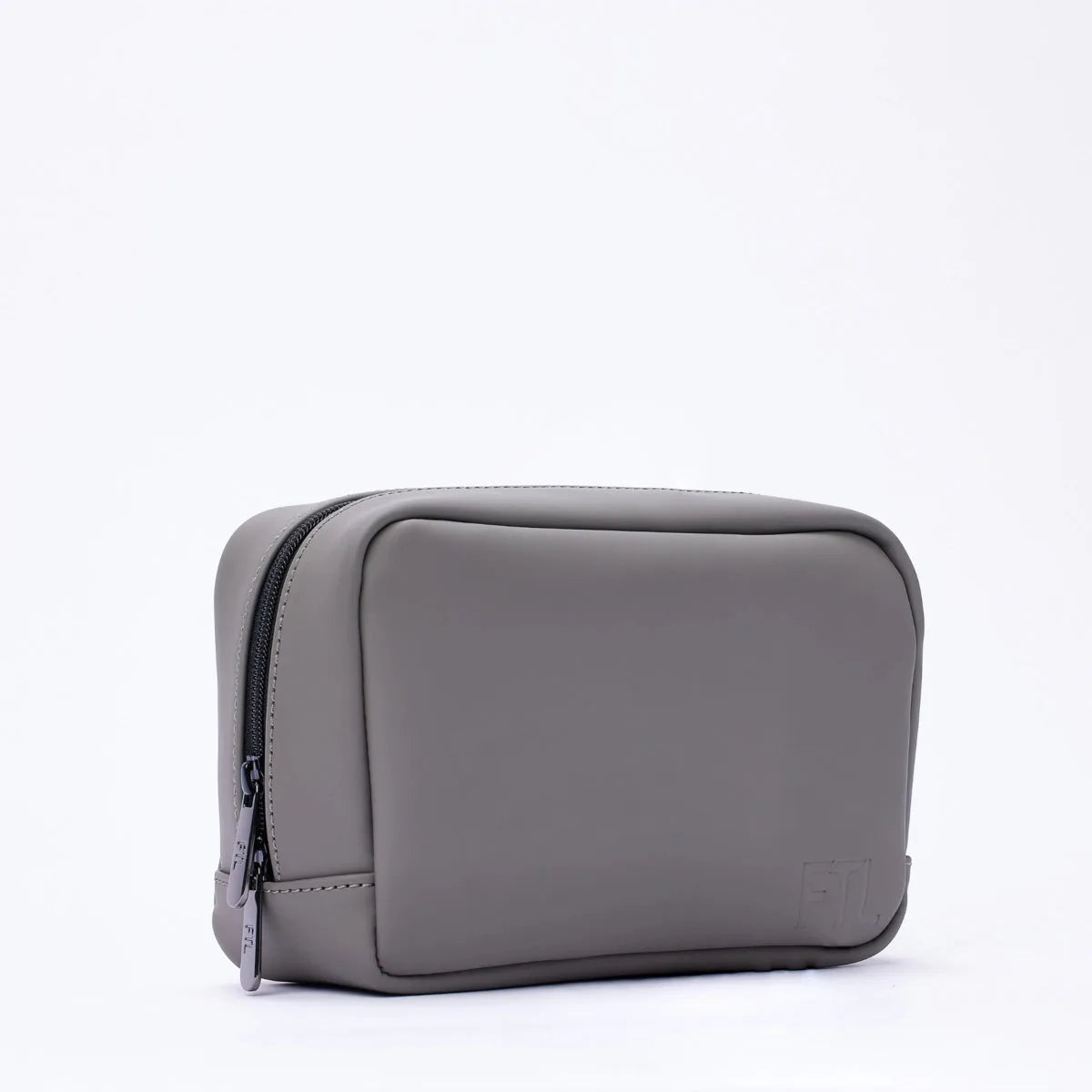 Stone grey water-resistant FTL dopp kit organizer with zip closure and embossed logo.